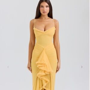 House of CB GABBI Apricot Ruffled Front Gown